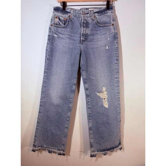 Ag Adriano Goldschmied Denim - AG Adriano Goldschmied Kinsley High Rise Pop Crop Jeans 28R Lt Wash Distressed